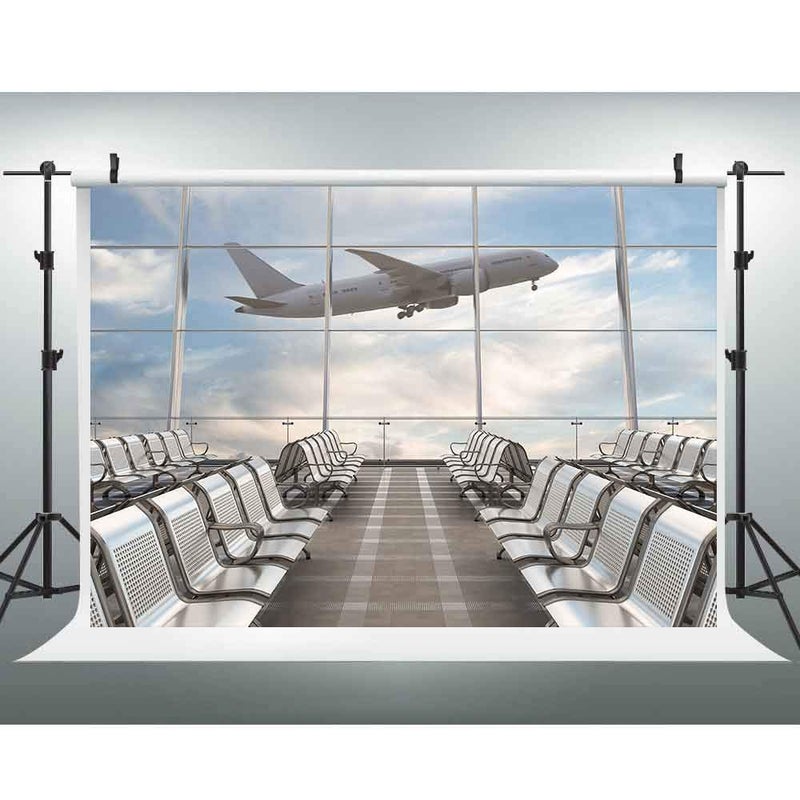EOA 7(W) x5(H) FT Airport Lounge Backdrop Airport Terminal Departure Passenger Check in Photography Background Birthday Theme Party Events Decoration YouTube Booth Studio Prop - Image 1